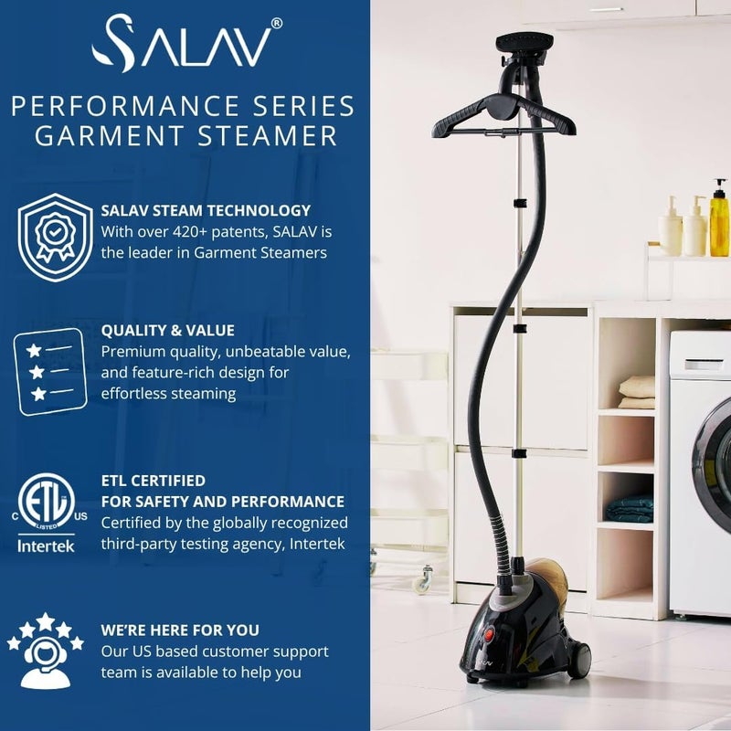 SALAV GS18-DJ Standing Garment Steamer with Smart Auto-Off, Wheels for Easy Movement, 1.8L Water Tank for 1hr Continuous Steaming, Adjustable Pole for Storage, with Descaler Packet, 1500 watts - Image 4